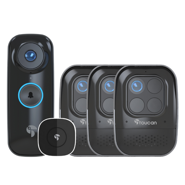 Toucan Wireless Video Doorbell PRO & Wireless Security Camera PRO (3-Pack) Bundle